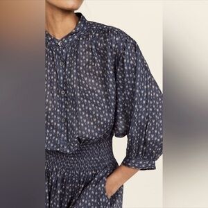 NWT Rebecca Taylor Ikat Smocked Waist Cotton Shirt Dress Medium